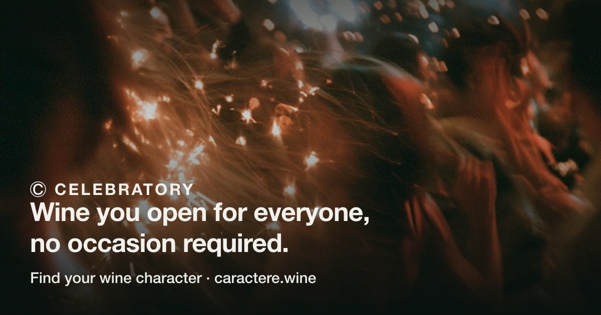 Ⓒ Celebratory — Wine you open for everyone, no occasion required. Over sparklers scattering light over a crowd standing close together.