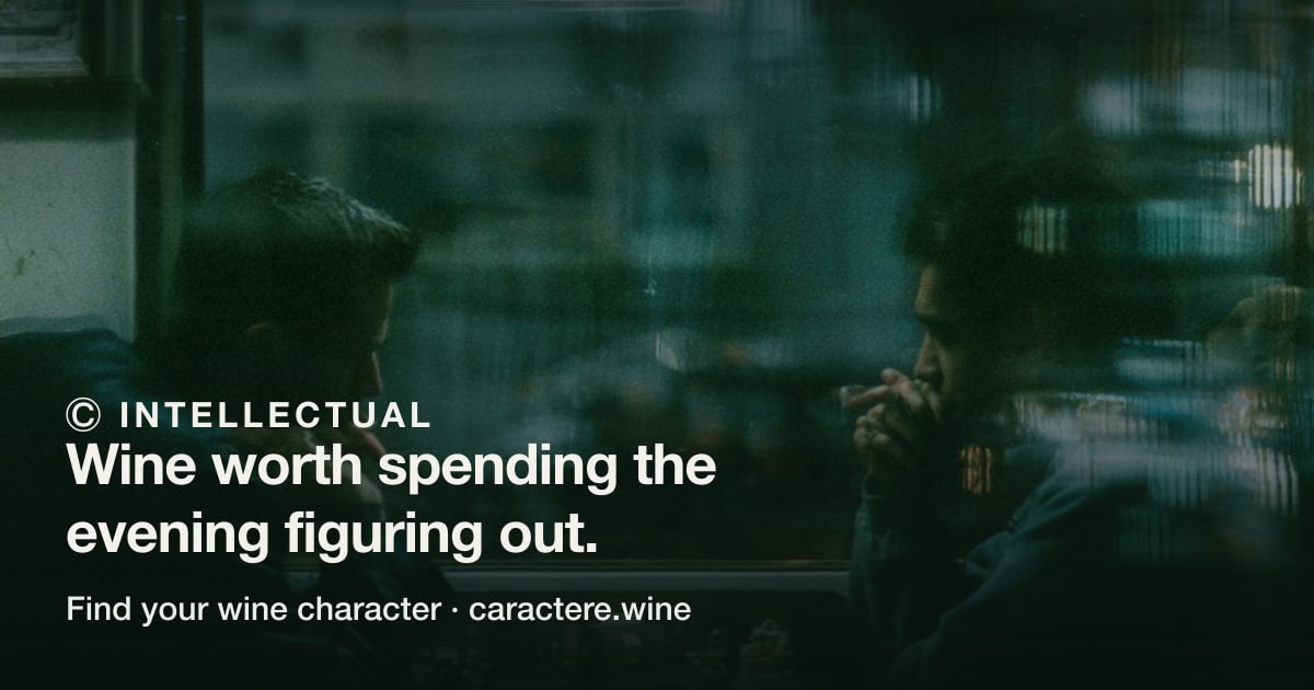 Ⓒ Intellectual — Wine worth spending the evening figuring out. Over two players over a chessboard, seen through a lit window.